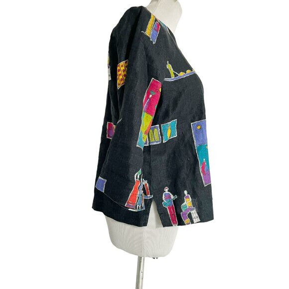 Hot Cotton Size Small Top Blouse Abstract Art to Wear Boho Lagenlook - Picture 2 of 6